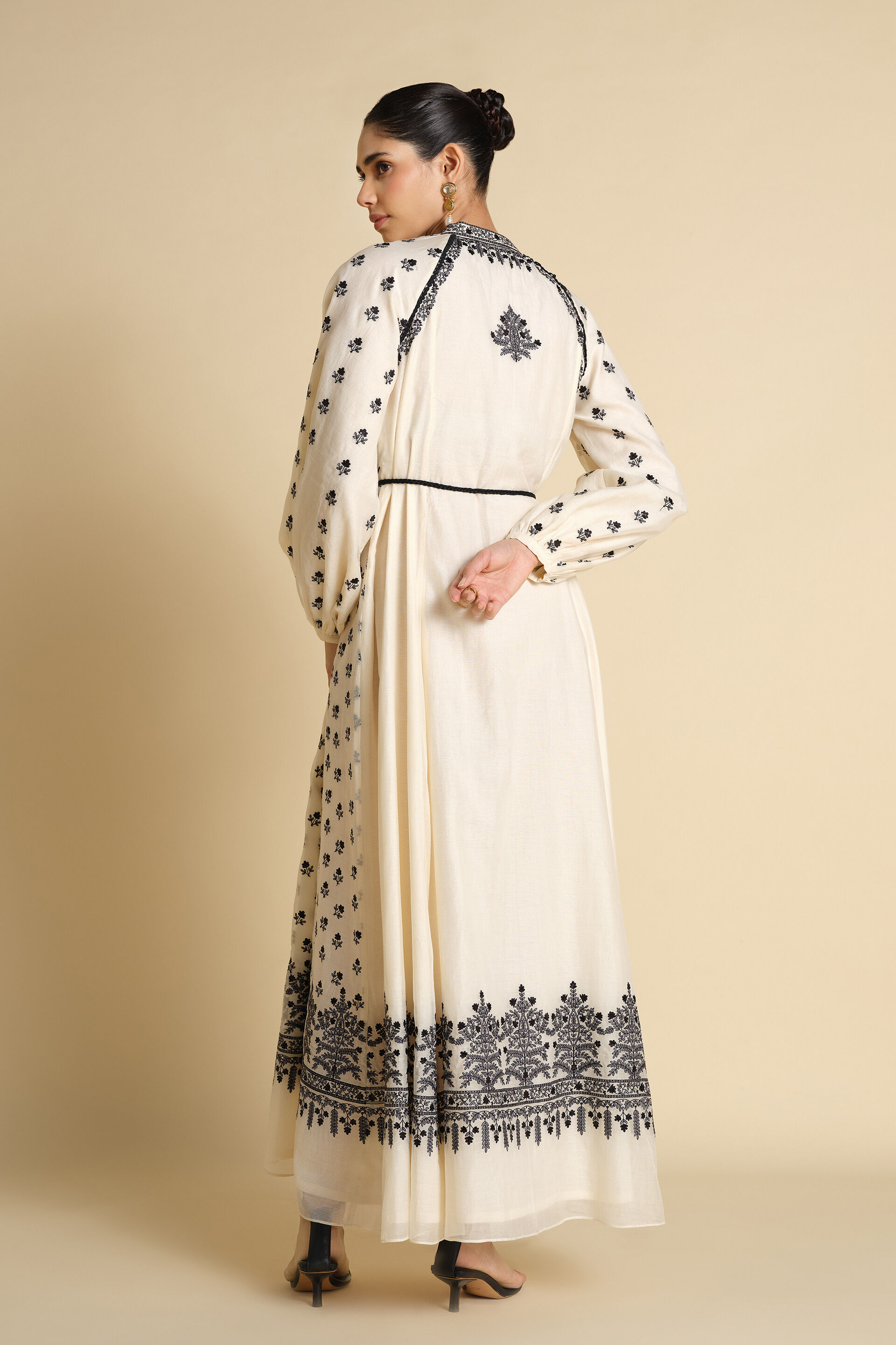 Sawsan A-Line Embroidered Mul Kaftan - White, White, image 2